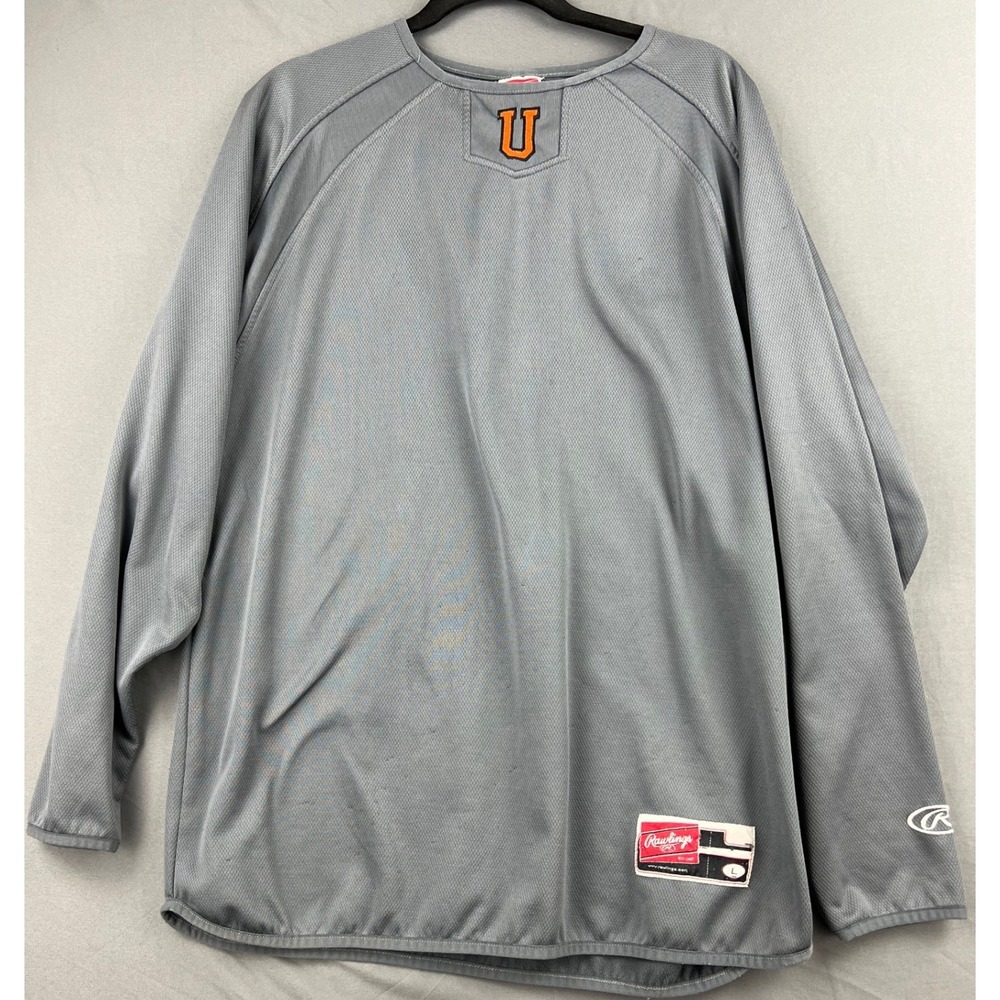 Rawlings Baseball Pullover Mens Large Fleece Training Top Grey Orange U? Good